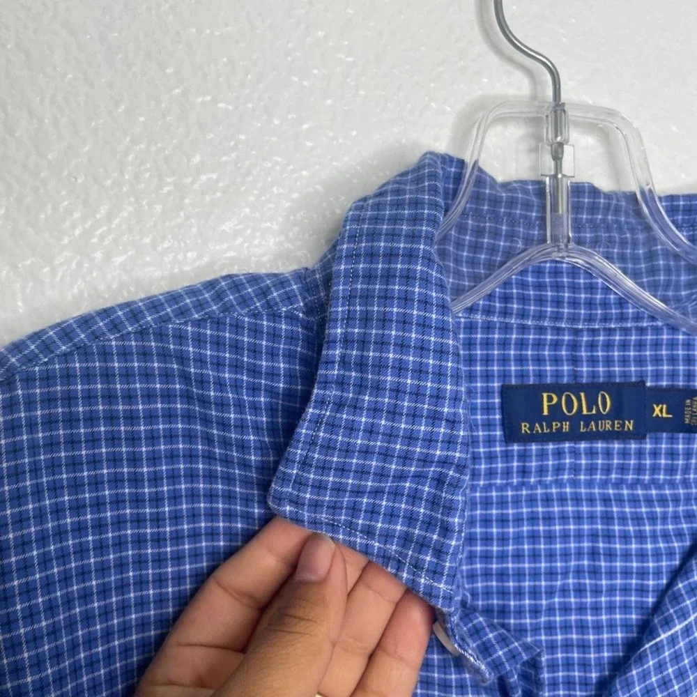 Polo Ralph Lauren Blue Gingham Check Button Down Shirt Mens XL Long Sleeve Pony